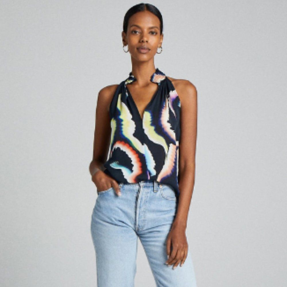 A.L.C. Minelli Midnight Silk Halter Abstract Print Top Size 0